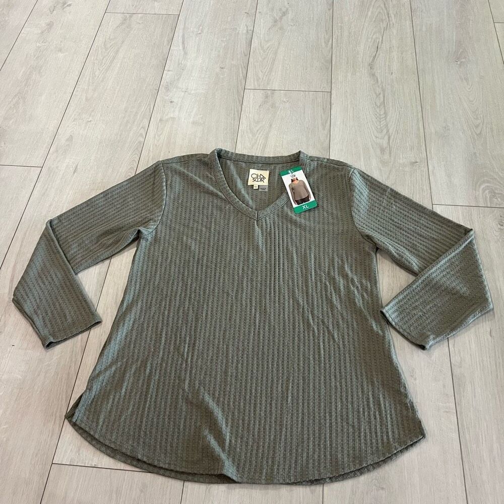 Chaser Women's Long Sleeve Waffle Knit Thermal Top Green Size XL